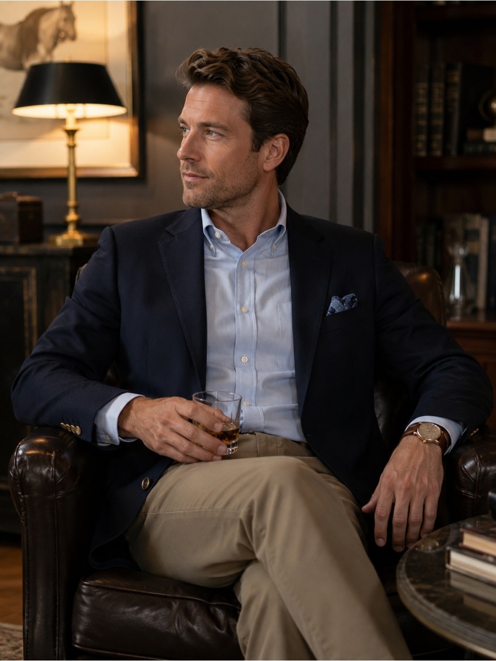 Ralph Lauren Navy Blazer with Light Blue Shirt